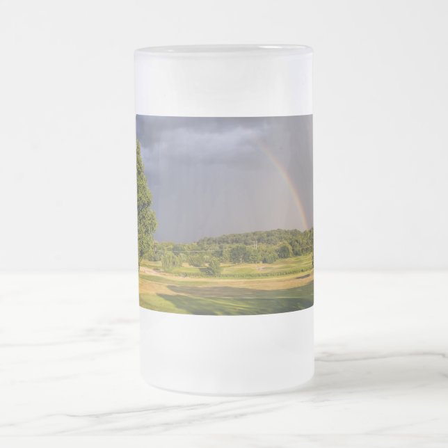 Dubbla Regnbåge genom regn Frosted Mugg (Center)