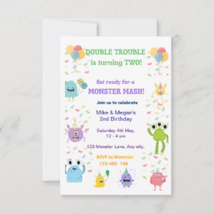 Dubbla Roligt Twin Birthday-inbjudan - redigerbar OSA Kort