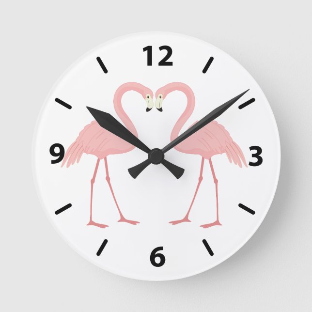 Dubbla Rosa Flamingo Rund Klocka (Framsida)
