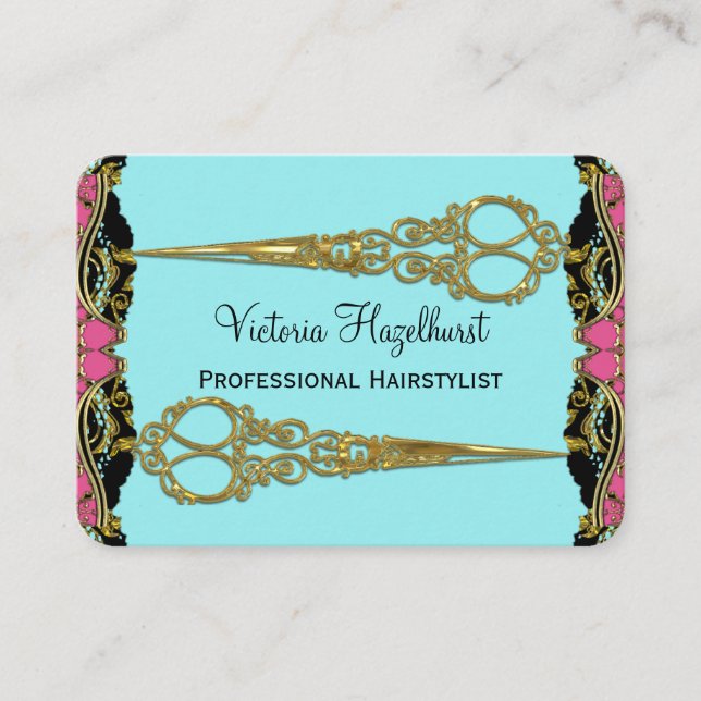 Dubbla Scissors den Paris barocken Hairstyist Visitkort (Framsida)