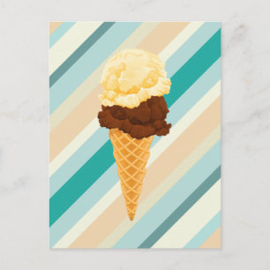 Dubbla Scoop Ice Cream Cone Teal Rand Vykort