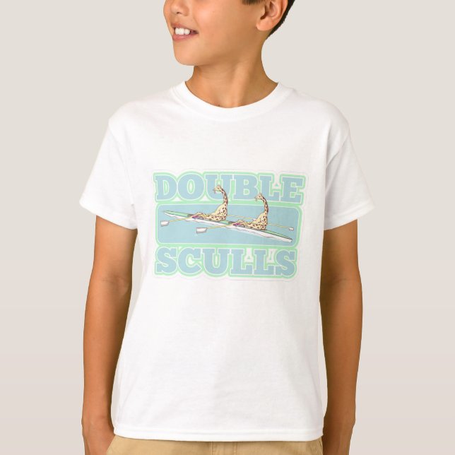 Dubbla sculler roterande roliga giraffer t shirt (Framsida)
