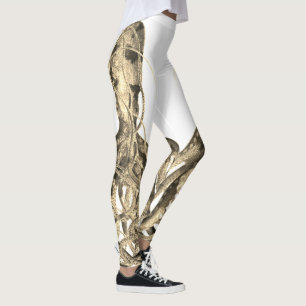 Dubbla Sepia Octopus på vita ben Leggings