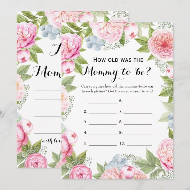 Dubbla Sida - 2 babyvisningsspel - hur gammal | Rå Inbjudningar (Fram/baksida)