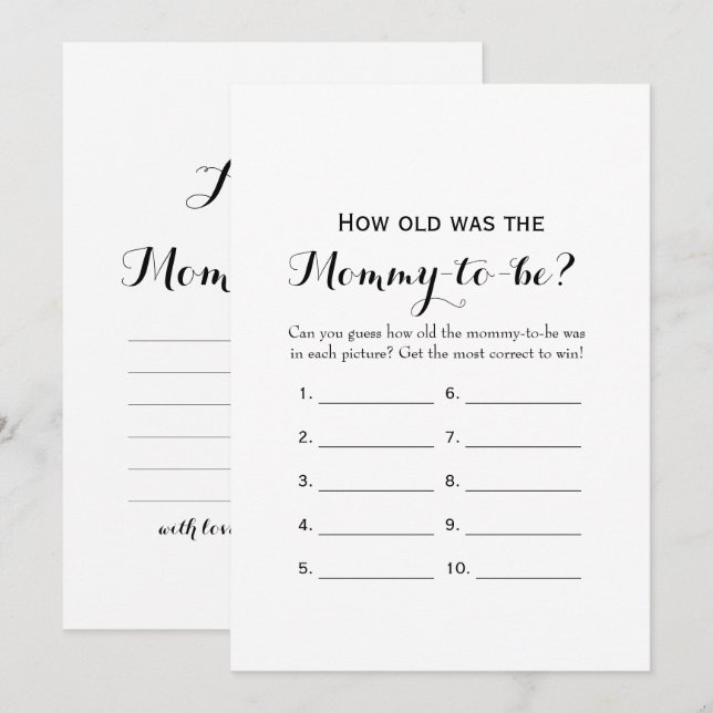 Dubbla Sida - 2 babyvisningsspel - hur gammal | Rå Inbjudningar (Fram/baksida)