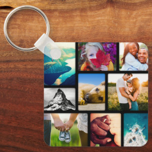 Dubbla Sida 9 - nyckelkedja för foto Collage Black Nyckelring
