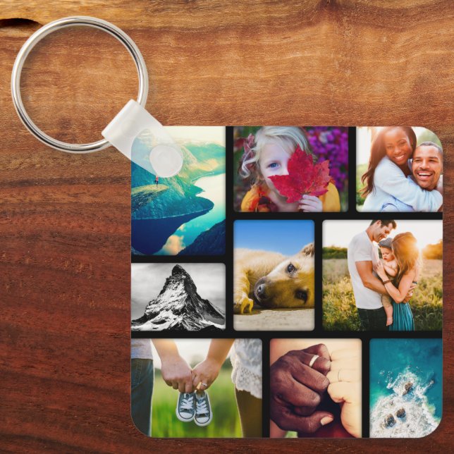 Dubbla Sida 9 - nyckelkedja för foto Collage Black Nyckelring (Framsida)