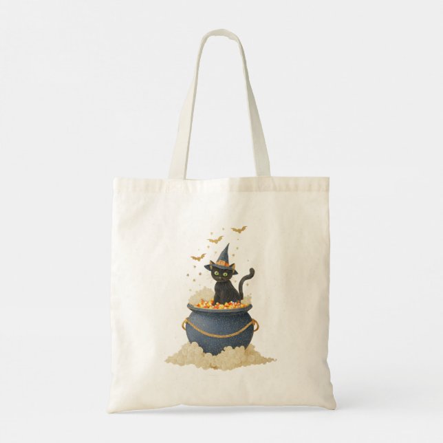 Dubbla-Sida Halloween Tote - Wi med svart katt och Tygkasse (Baksida)
