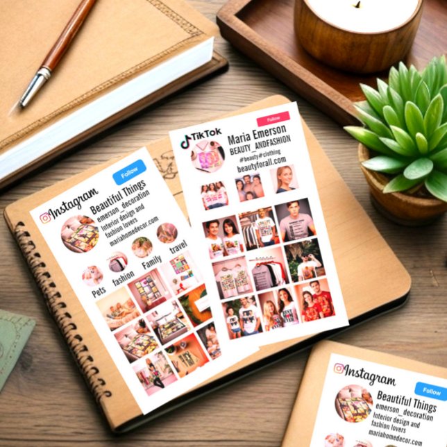 Dubbla sidade personlig professionell insta tiktok visitkort (Double sided social media instagram and tiktok profile layout business card. Insta grid, TikTok grid)