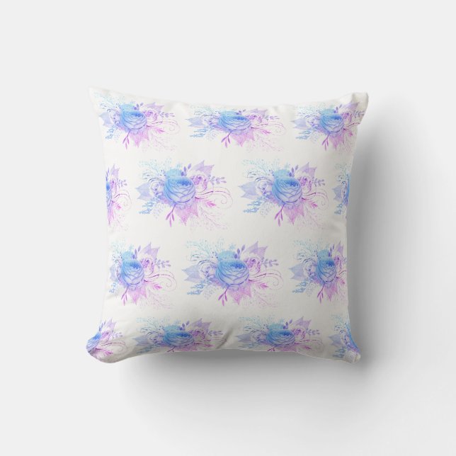 DUBBLA SIDAN LAVENDER BLUE BLOMMIGT CUSHION KUDDE (Framsida)