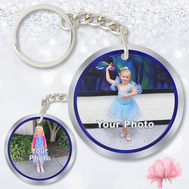 Dubbla Side 2 - fotalangkedja, två foto-Nyckelring (2 sided photo keychain. Two sided personalized keychain. Inexpensive, Photo Gifts for Grandparents.)