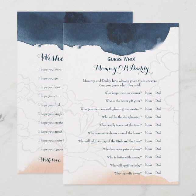 Dubbla Side - Önskemål för babyspel | Gissa vem Inbjudningar (Fram/baksida)