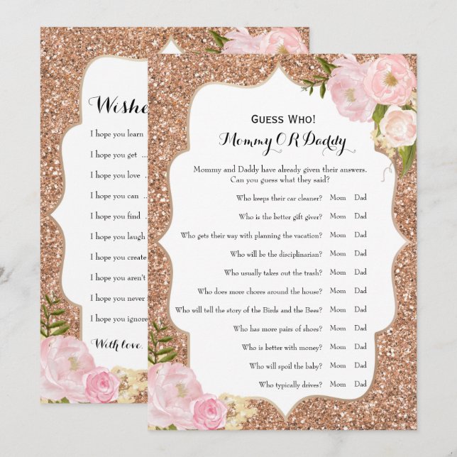 Dubbla Side - Önskemål för babyspel | Gissa vem Inbjudningar (Fram/baksida)