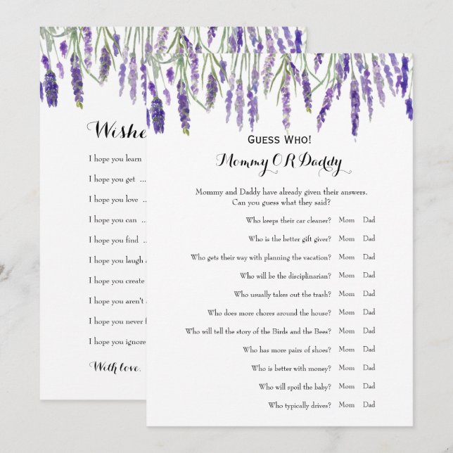 Dubbla Side - Önskemål för babyspel | Gissa vem Inbjudningar (Fram/baksida)