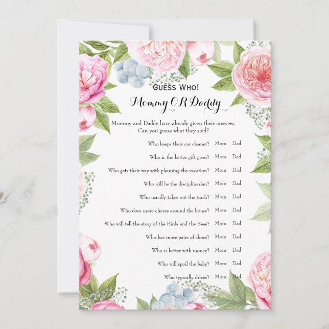 Dubbla Side - Önskemål för babyspel | Gissa vem Inbjudningar (Framsida)