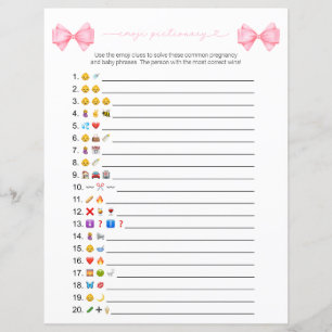 Dubbla Side Rosa Bow Emoji Baby Shower Game Card