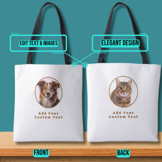 Dubbla Side Tote Bag med Pet Photo Tygkasse