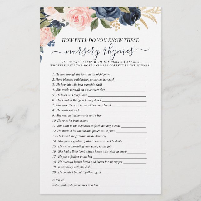 Dubbla Sided Baby Rosa Navy Blommigt Cascading Gam (Framsida)