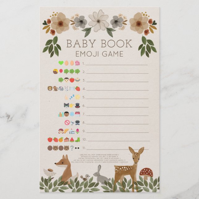 Dubbla Sided Baby Shower Games Modern Woodland (Framsida)