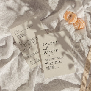 Dubbla Sided Black & Beige Boho Neutralt Bröllop Inbjudningar