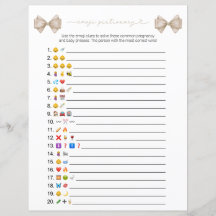 Dubbla Sided Boho Bow Emoji Baby Shower Game Card