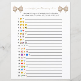 Dubbla Sided Boho Bow Emoji Baby Shower Game Card