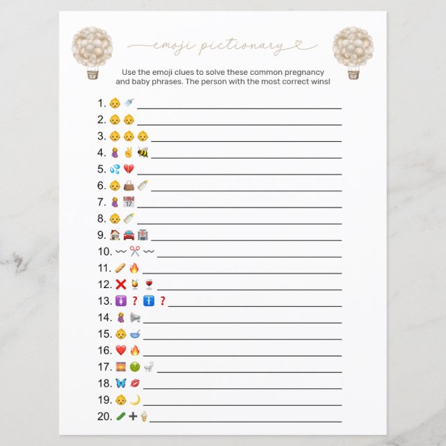 Dubbla Sided Boho Luftballong Emoji Game Card (Framsida)