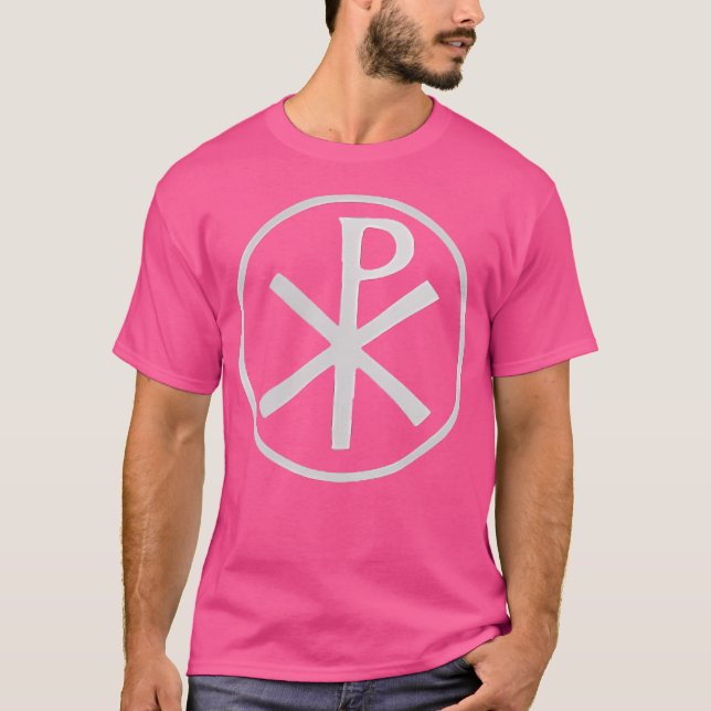 Dubbla Sided Chi Rho Symbol Christian Tee s (Framsida)
