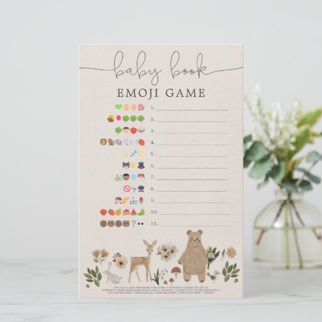 Dubbla Sided Emoji Baby Shower Game Boho Woodland (Stående Fram)