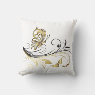 Dubbla Sided Guld Butterfly American MoJo Pillow Kudde