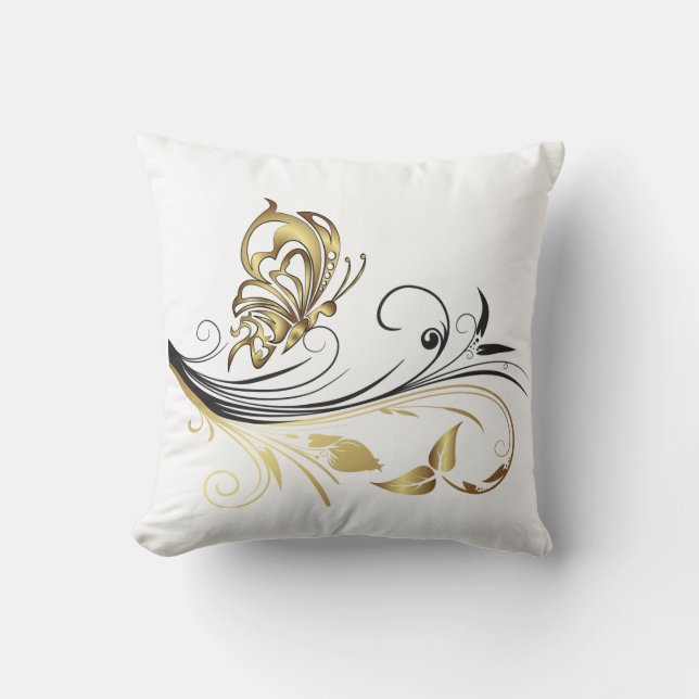Dubbla Sided Guld Butterfly American MoJo Pillow Kudde (Framsida)