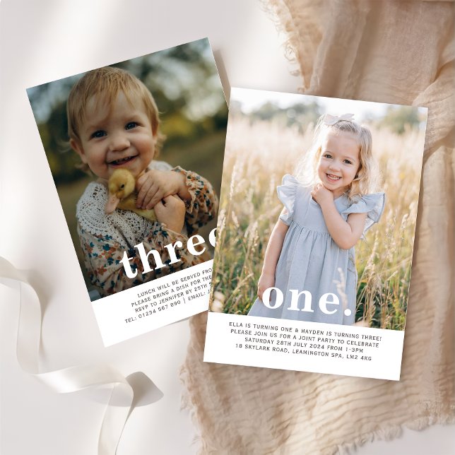 Dubbla Sided Joint Photo Birthday - Boy Inbjudan (Skapare uppladdad)