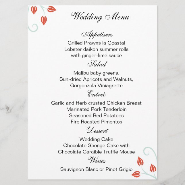 Dubbla Sided -Menu /Bröllop Ceremony Programme Program (Framsida)