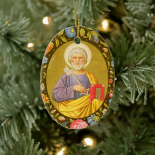 Dubbla-Sided Peter the Apostle (PM 07) Julgransprydnad Keramik