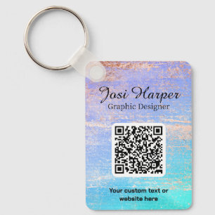 Dubbla Sided QR Code Lila Teal Golden Business Nyckelring