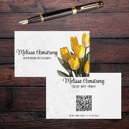 Dubbla Sided Realistic Gult Tulip med QR-kod Visitkort