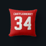 Dubbla Sided Red and White Sports Jersey Kudde<br><div class="desc">Lägg till ett eller flera namn och nummer om du vill anpassa anpassningsbarnas dubbla-sidade röda och vita sporthunkar inspirerade accentkuddar. Det är en utmärkt gåva till en sportfantast eller idrottsman. Det finns alternativ för att ändra storlek på färg och teckensnitt.</div>