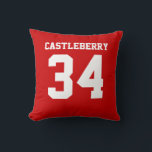 Dubbla Sided Red and White Sports Jersey Kudde<br><div class="desc">Lägg till ett eller flera namn och nummer om du vill anpassa anpassningsbarnas dubbla-sidade röda och vita sporthunkar inspirerade accentkuddar. Det är en utmärkt gåva till en sportfantast eller idrottsman. Det finns alternativ för att ändra storlek på färg och teckensnitt.</div>
