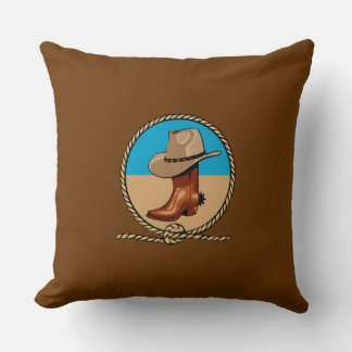 Dubbla Sided Rodeo Brown CowboyBoots and Hat Kudde
