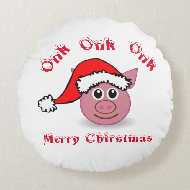 Dubbla Sided Santa Piggy Rund Kudde (Framsidan)