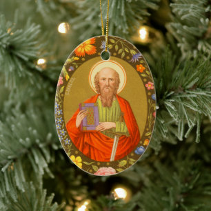 Dubbla-Sided St. Paul the Apostle (PM 06) Julgransprydnad Keramik