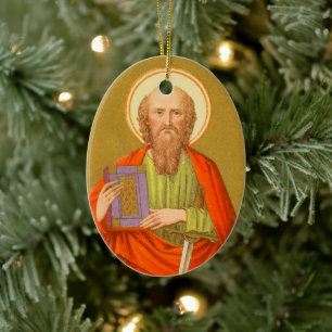 Dubbla-Sided St. Paul the Apostle (PM 06) Julgransprydnad Keramik