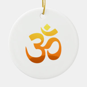 Dubbla Sided Zen Yoga Om Mantra Symbol Guld Sol Julgransprydnad Keramik