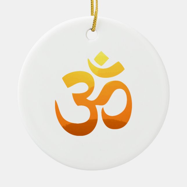 Dubbla Sided Zen Yoga Om Mantra Symbol Guld Sol Julgransprydnad Keramik (Framsidan)