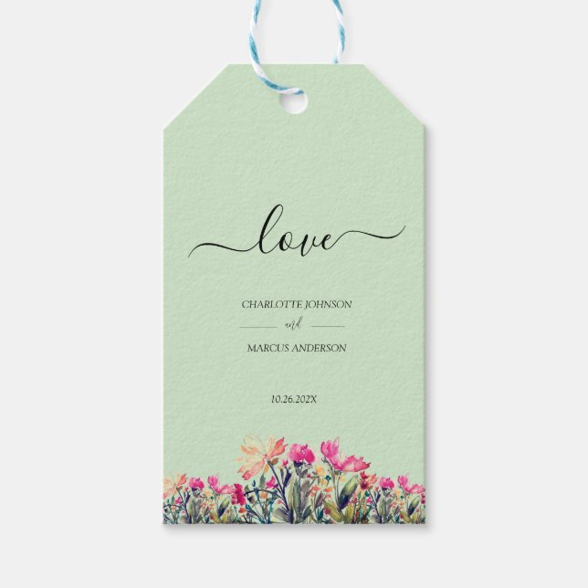 Dubbla-sidig Blommigt Mint Grönt Bröllop Gift-Märk Presentetikett (Framsidan)