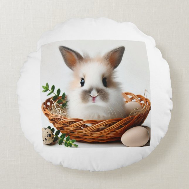 Dubbla-sidig Cute Bunny Pillow Rund Kudde (Framsidan)