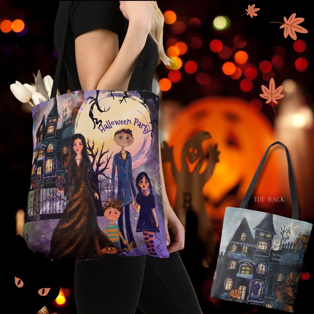 Dubbla-sidig, gotisk, hemlig kammare Halloween Tygkasse (Double-Sided Gothic Haunted House Halloween Tote Bag)