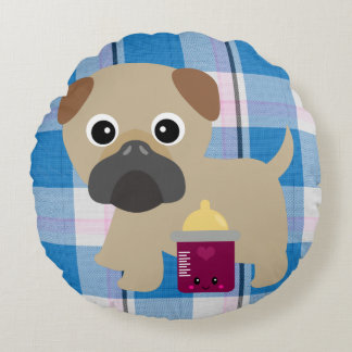 Dubbla-sidig Pug Pillow för Baby Room Rund Kudde