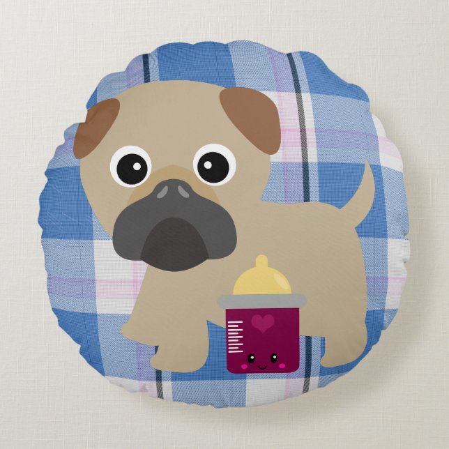 Dubbla-sidig Pug Pillow för Baby Room Rund Kudde (Framsidan)