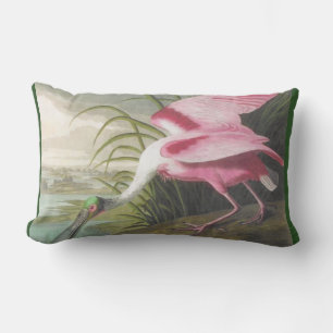 Dubbla-sidig Rosa Grönt Audubon Spoonbill Bird Lumbarkudde